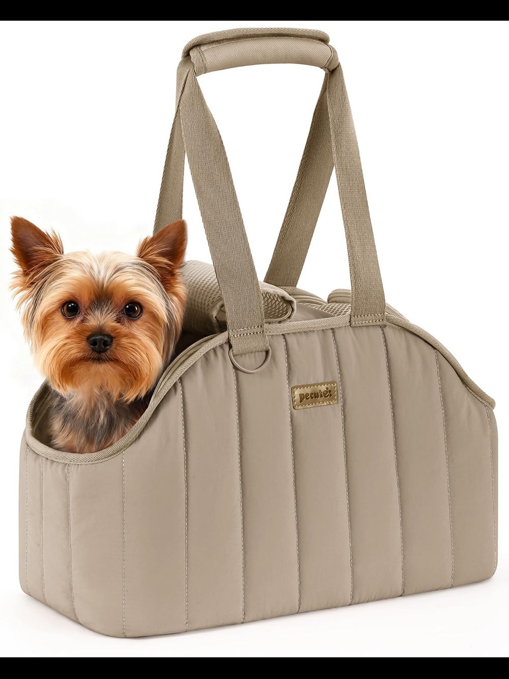 Beige Quilted Pet Tote Carrier Bag